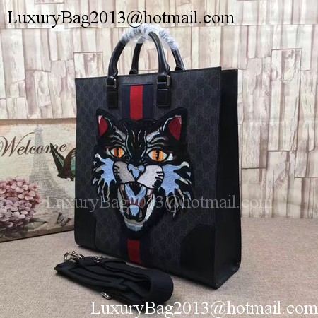 Gucci GG Supreme Tote with Embroidered Angry Cat 478326 Black