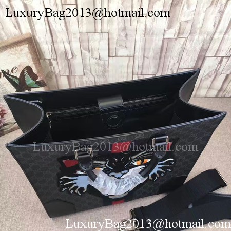 Gucci GG Supreme Tote with Embroidered Angry Cat 478326 Black