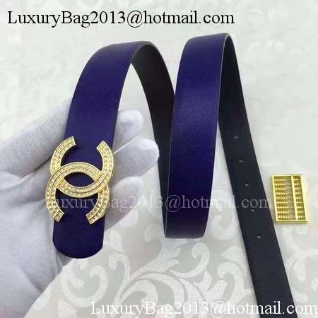 Chanel 30mm Blue Leather Belt CH5235 Gold