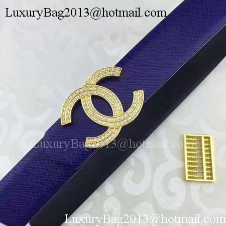 Chanel 30mm Blue Leather Belt CH5235 Gold