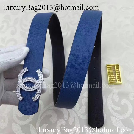 Chanel 30mm Blue Leather Belt CH5235 Silver