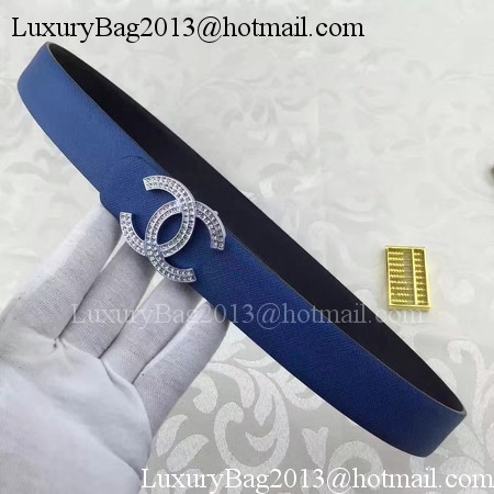 Chanel 30mm Blue Leather Belt CH5235 Silver