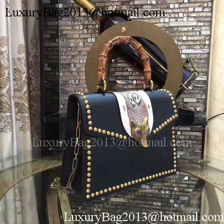 Gucci Broche Glossy Leather Top Handle Bag 466434 Black
