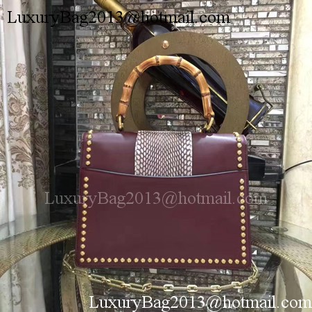 Gucci Broche Glossy Leather Top Handle Bag 466434 Wine