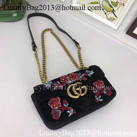 Gucci GG Marmont Embroidered Velvet mini Bag 446744 Black