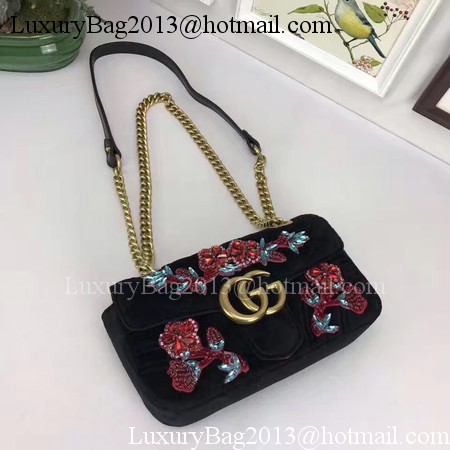 Gucci GG Marmont Embroidered Velvet mini Bag 446744 Black