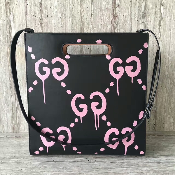 Gucci Ghost Calfskin Leather Shopper Bag 414476 Pink&Black