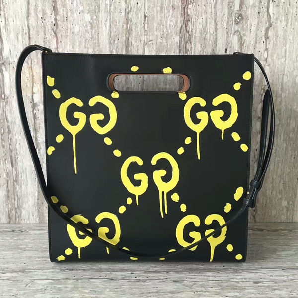 Gucci Ghost Calfskin Leather Shopper Bag 414476 Yellow&Black