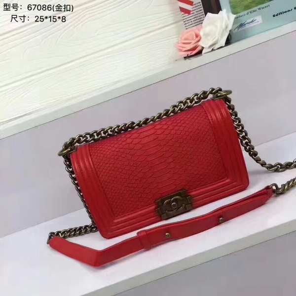 Chanel Le Boy Crocodile Leather Red A67086 Glod