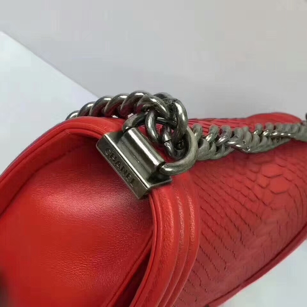Chanel Le Boy Crocodile Leather Red A67086 Silver