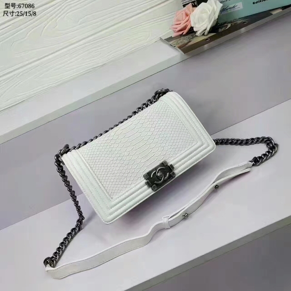 Chanel Le Boy Crocodile Leather White A67086 Silver