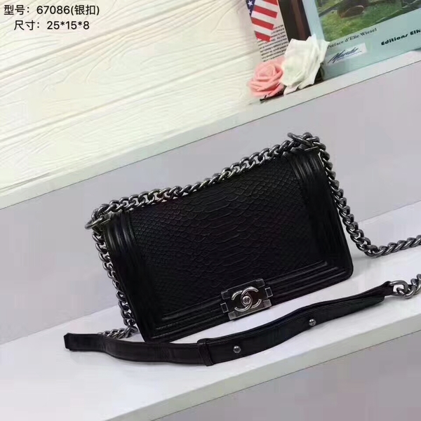 Chanel Le Boy Crocodile Leather Black A67086 Silver