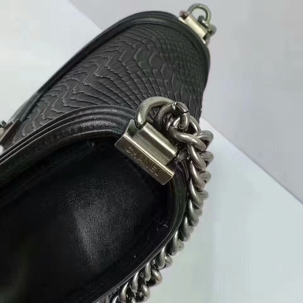 Chanel Le Boy Crocodile Leather Black A67086 Silver