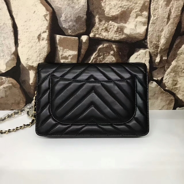 Chanel Classic Flap Bags Black Original Sheepskin Leather 33815 Glod