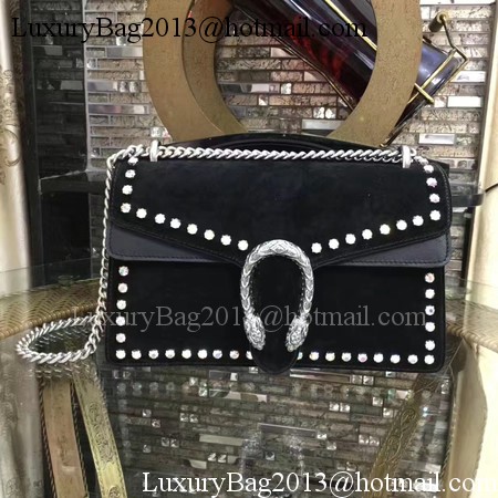 Gucci Dionysus Suede Shoulder Bag with Crystals 400249 Black