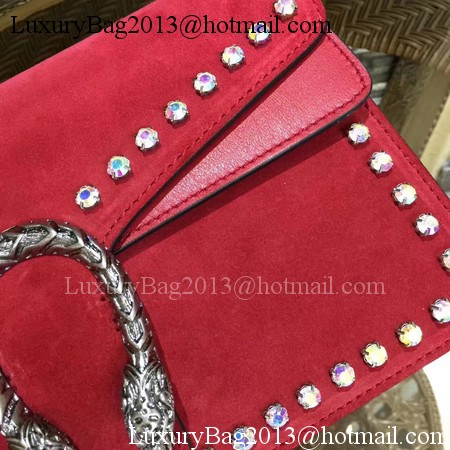 Gucci Dionysus Suede Shoulder Bag with Crystals 400249 Red