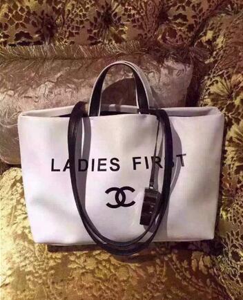 Chanel Canvas Leather Tote Shopping Bag 86499 White