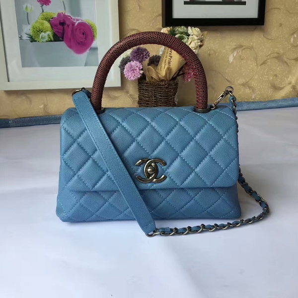 Chanel Tote Bag Skyblue Original Calfskin Leather 92990 Silver