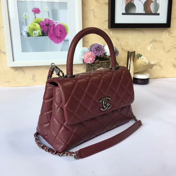 Chanel Tote Bag Dark Red Original Calfskin Leather 92990 Silver