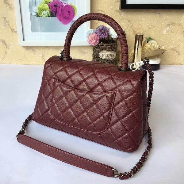 Chanel Tote Bag Dark Red Original Calfskin Leather 92990 Silver