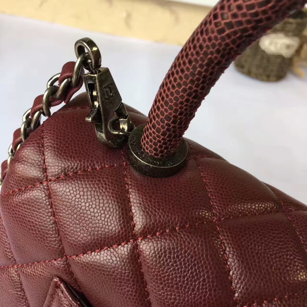 Chanel Tote Bag Dark Red Original Calfskin Leather 92990 Silver