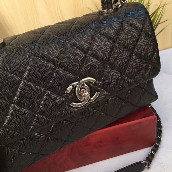 Chanel Tote Bag Black Original Calfskin Leather 92990 Silver