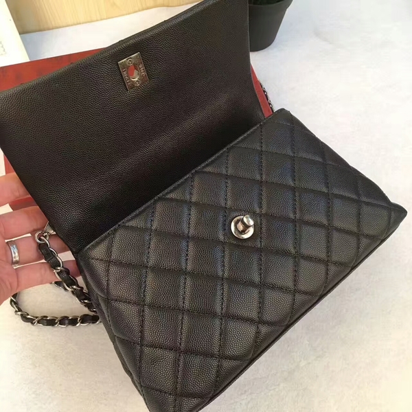 Chanel Tote Bag Black Original Calfskin Leather 92990A Silver