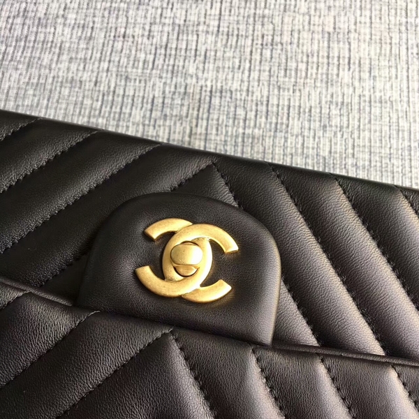 Chanel Flap Shoulder Bags Black Original Sheepskin CF1112 Glod