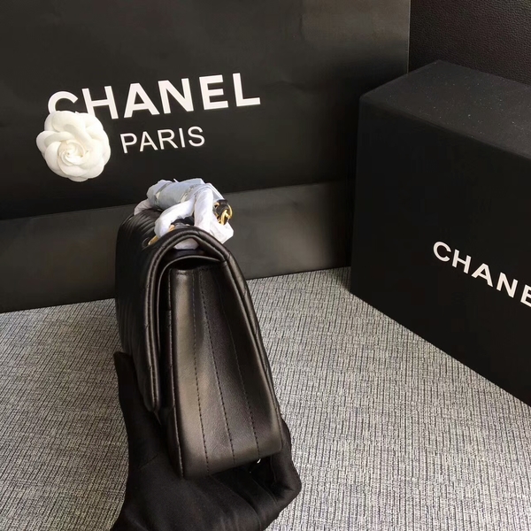 Chanel Flap Shoulder Bags Black Original Sheepskin CF1112 Glod