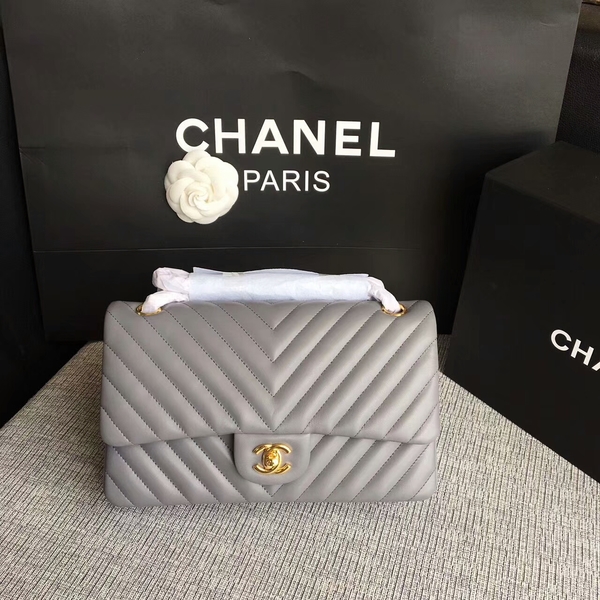 Chanel Flap Shoulder Bags Grey Original Sheepskin CF1112 Glod