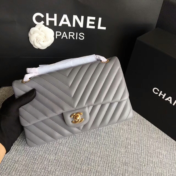 Chanel Flap Shoulder Bags Grey Original Sheepskin CF1112 Glod