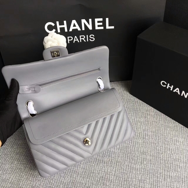 Chanel Flap Shoulder Bags Grey Original Sheepskin CF1112 Silver