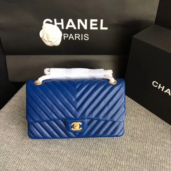 Chanel Flap Shoulder Bags Blue Original Sheepskin CF1112 Glod