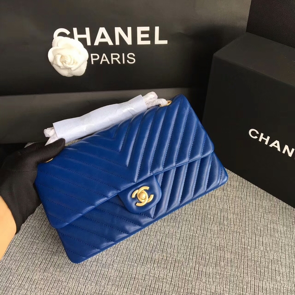 Chanel Flap Shoulder Bags Blue Original Sheepskin CF1112 Glod