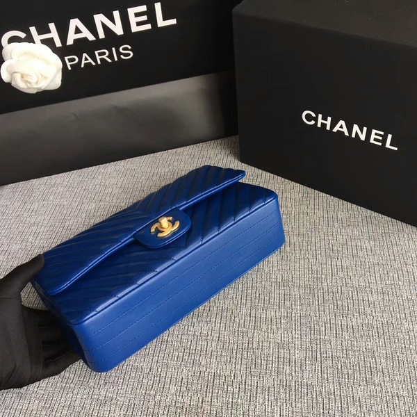 Chanel Flap Shoulder Bags Blue Original Sheepskin CF1112 Glod