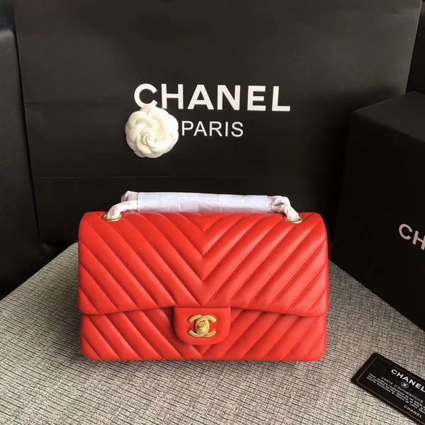 Chanel Flap Shoulder Bags Red Original Sheepskin CF1112 Glod