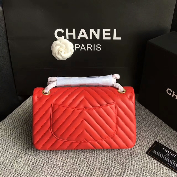 Chanel Flap Shoulder Bags Red Original Sheepskin CF1112 Glod