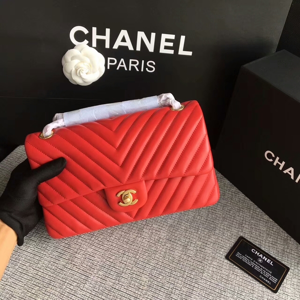 Chanel Flap Shoulder Bags Red Original Sheepskin CF1112 Glod