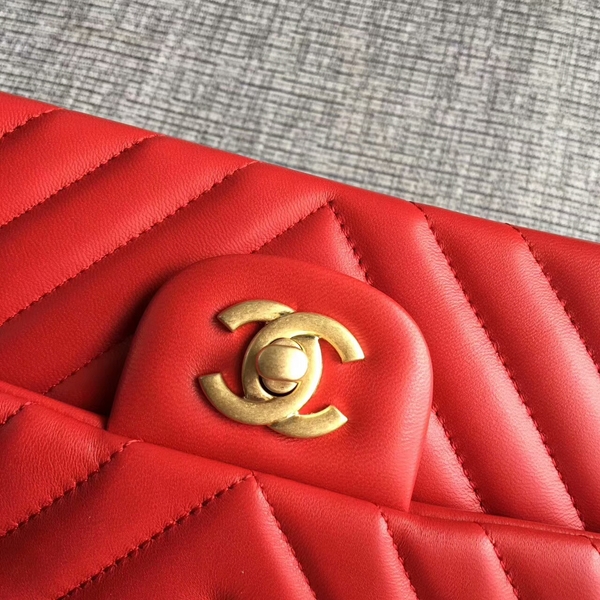 Chanel Flap Shoulder Bags Red Original Sheepskin CF1112 Glod