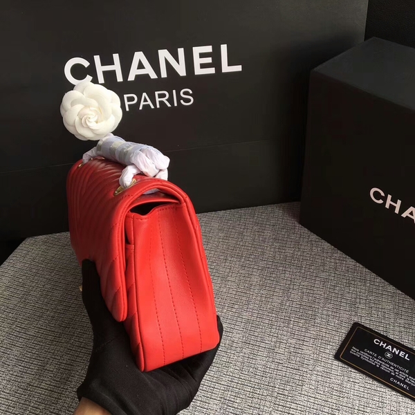 Chanel Flap Shoulder Bags Red Original Sheepskin CF1112 Glod