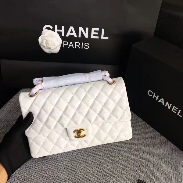 Chanel Flap Shoulder Bags White Original Patent Leather CF1112 Glod