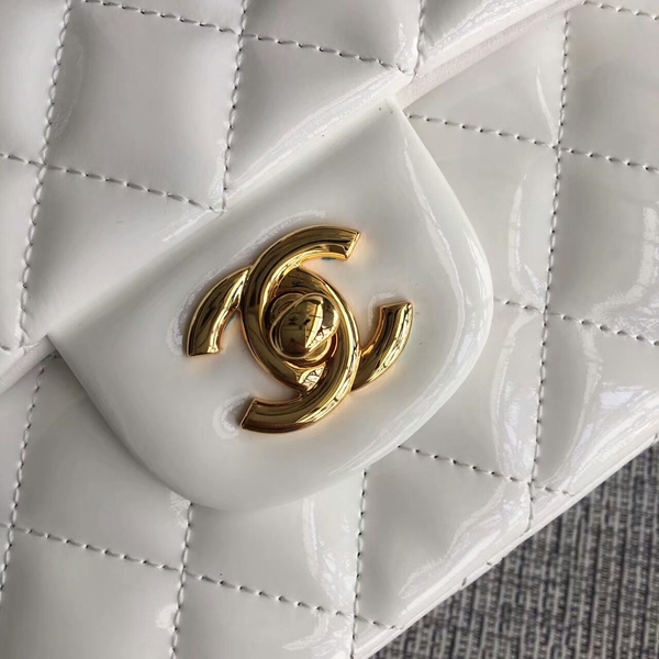 Chanel Flap Shoulder Bags White Original Patent Leather CF1112 Glod