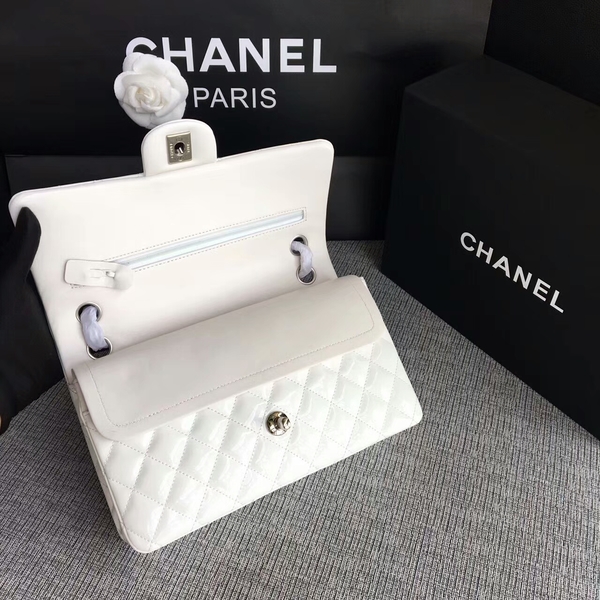 Chanel Flap Shoulder Bags White Original Patent Leather CF1112 Silver