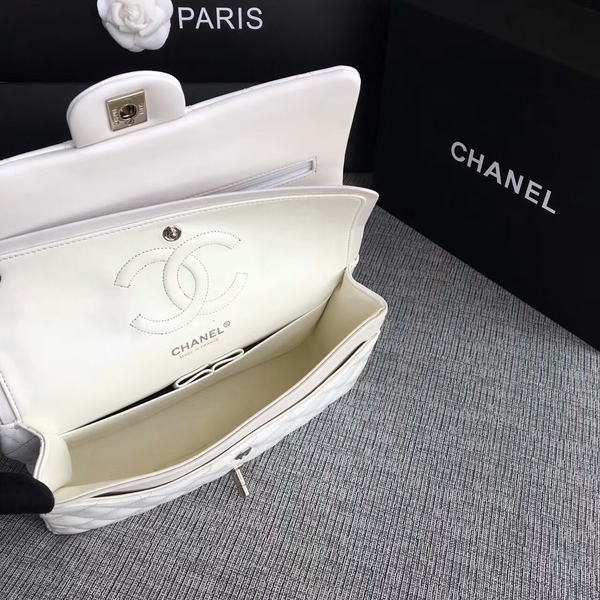 Chanel Flap Shoulder Bags White Original Patent Leather CF1112 Silver