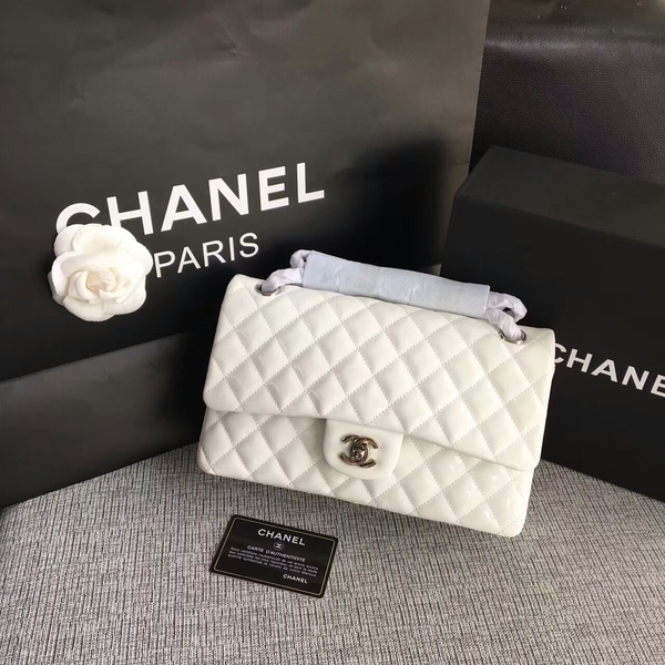 Chanel Flap Shoulder Bags White Original Patent Leather CF1112 Silver