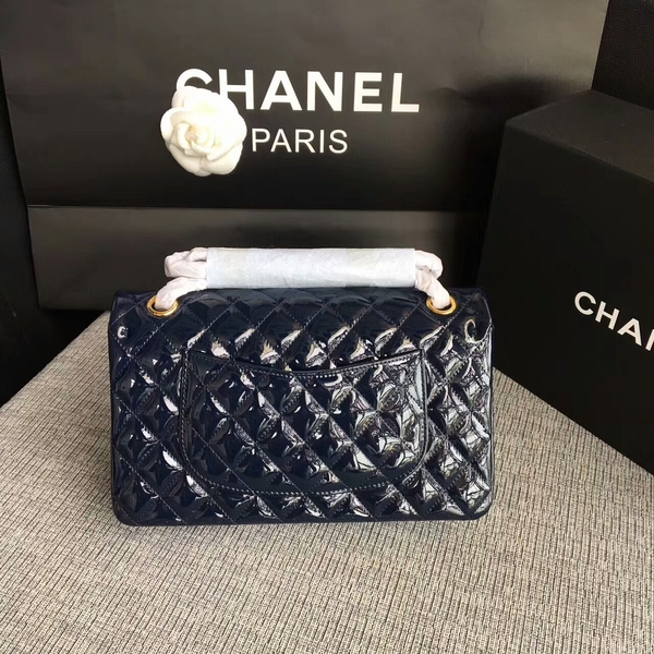 Chanel Flap Shoulder Bags Dark Blue Original Patent Leather CF1112 Glod