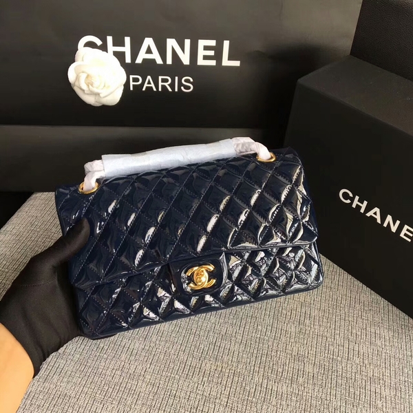 Chanel Flap Shoulder Bags Dark Blue Original Patent Leather CF1112 Glod