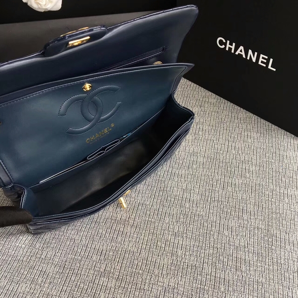 Chanel Flap Shoulder Bags Dark Blue Original Patent Leather CF1112 Glod