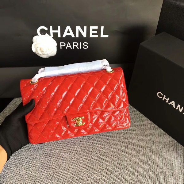 Chanel Flap Shoulder Bags Red Original Patent Leather CF1112 Glod