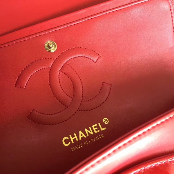 Chanel Flap Shoulder Bags Red Original Patent Leather CF1112 Glod